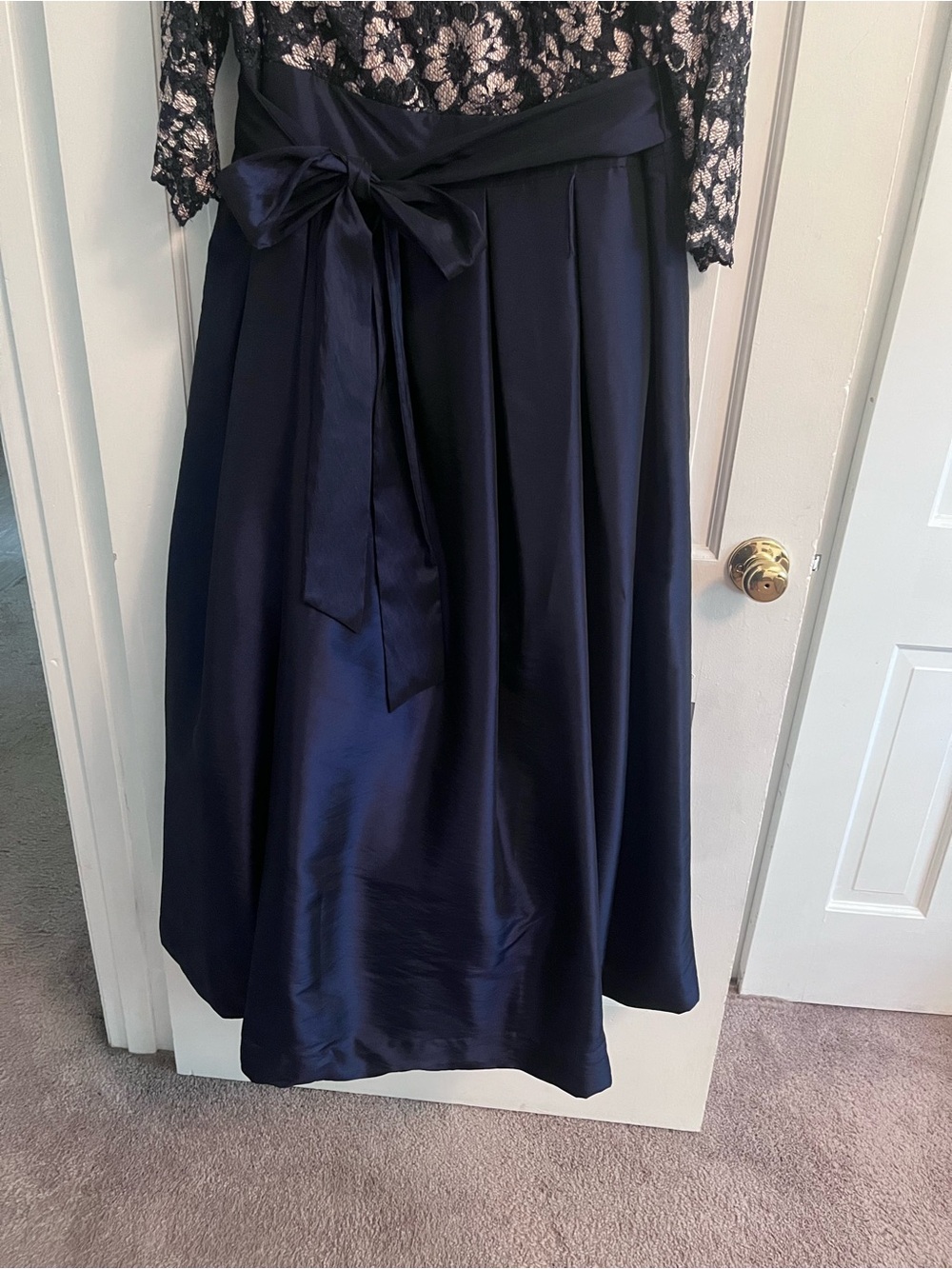 Jessica Howard Navy Satin Skirt with  Lace Bodice Maxi Dress - Picture 2 of 11